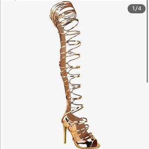 Womens Thigh High Lace Up Stiletto Sandals Party Boots Size 9 still in box